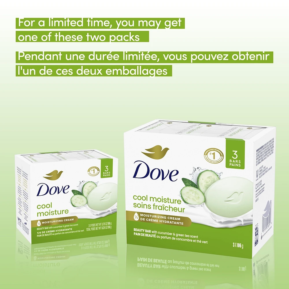 Dove Refreshing Beauty Bar for revitalized skin Cucumber and Green Tea 106 g 3 count
