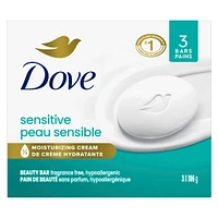 Pain de beauté pour le soin de peaux sensibles Dove Peau Sensible avec 1/4 de crème hydratante 106 g x 3