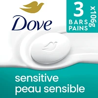 Pain de beauté pour le soin de peaux sensibles Dove Peau Sensible avec 1/4 de crème hydratante 106 g x 3