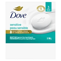Pain de beauté pour le soin de peaux sensibles Dove Peau Sensible avec 1/4 de crème hydratante 106 g x 3
