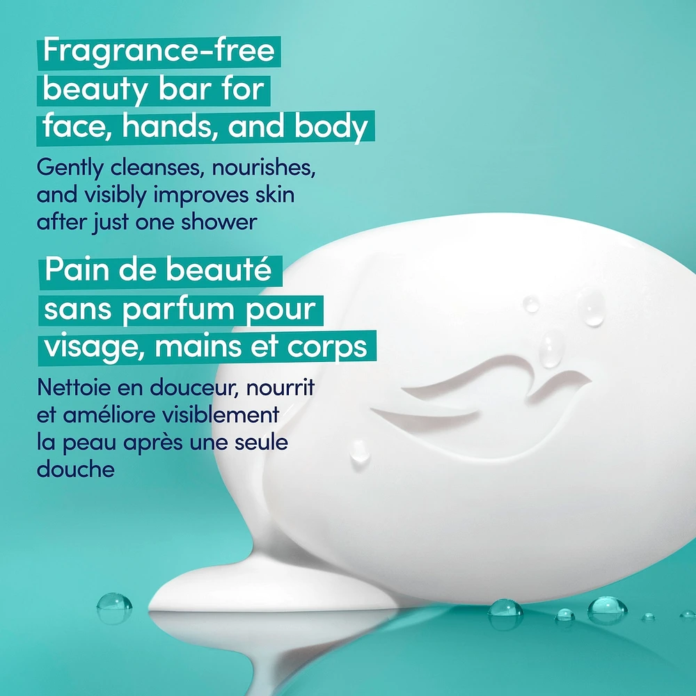 Pain de beauté pour le soin de peaux sensibles Dove Peau Sensible avec 1/4 de crème hydratante 106 g x 3