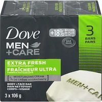 Dove Men+Care Body and Face Bar for refreshed skin Extra Fresh ¼ moisturizing cream 106 g Pack of 3