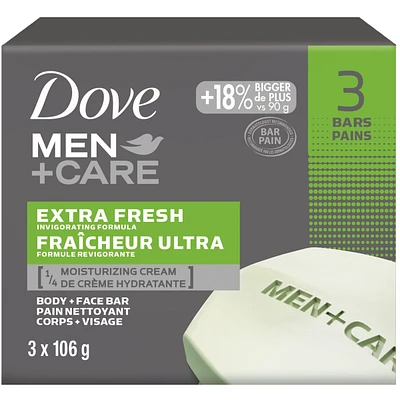Dove Men+Care Body and Face Bar for refreshed skin Extra Fresh ¼ moisturizing cream 106 g Pack of 3