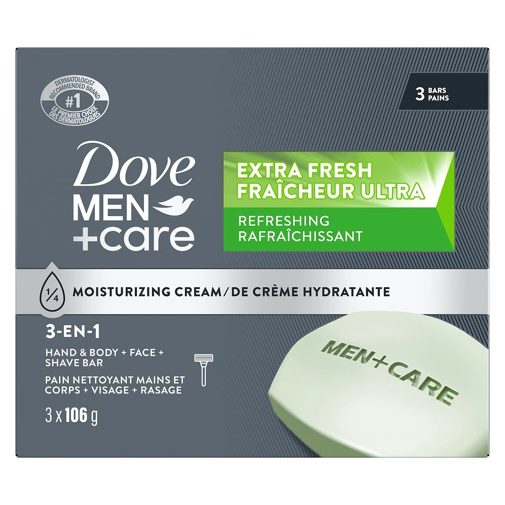 Dove Men+Care Body and Face Bar for refreshed skin Extra Fresh ¼ moisturizing cream 106 g Pack of 3