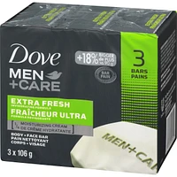Dove Men+Care Body and Face Bar for refreshed skin Extra Fresh ¼ moisturizing cream 106 g Pack of 3