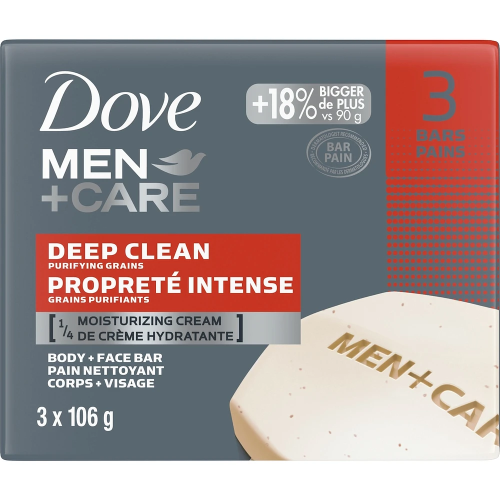 Dove Men+Care Body and Face Bar for healthy and strong skin Deep Clean ¼ moisturizing cream 106 g Pack of 3