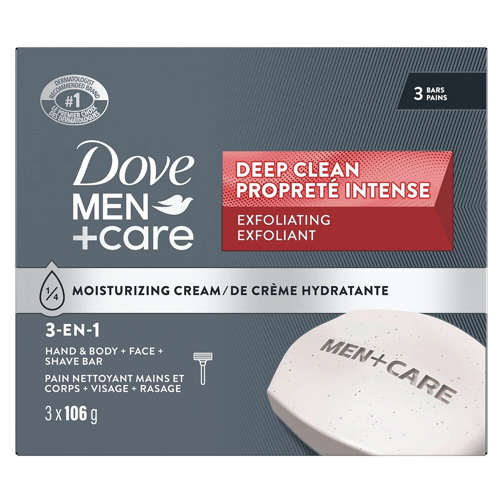 Dove Men+Care Body and Face Bar for healthy and strong skin Deep Clean ¼ moisturizing cream 106 g Pack of 3