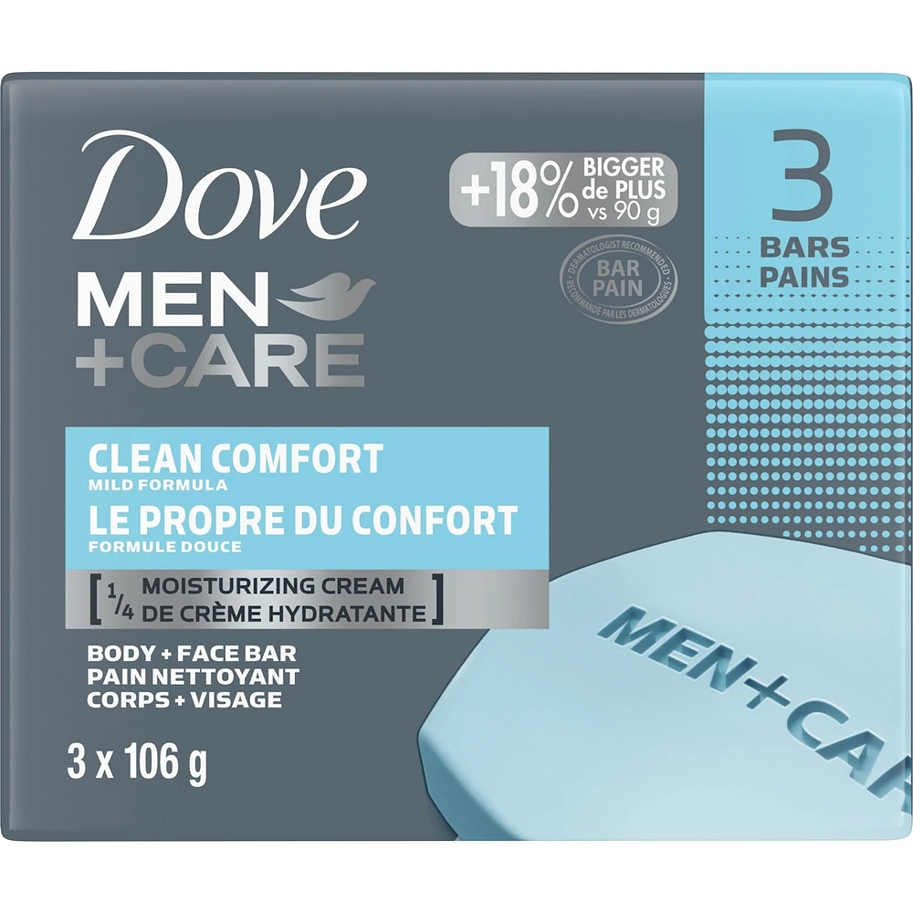 Dove Men+Care Body and Face Bar for clean and smooth skin Clean Comfort ¼ moisturizing cream 106 g Pack of 3
