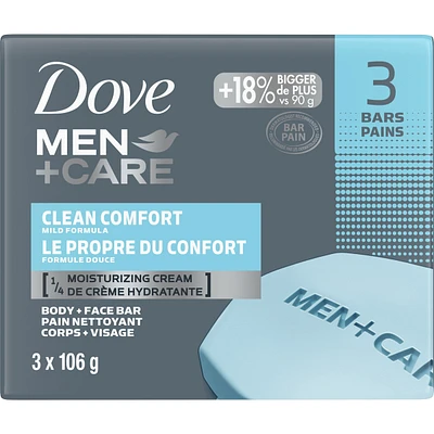 Dove Men+Care Body and Face Bar for clean and smooth skin Clean Comfort ¼ moisturizing cream 106 g Pack of 3