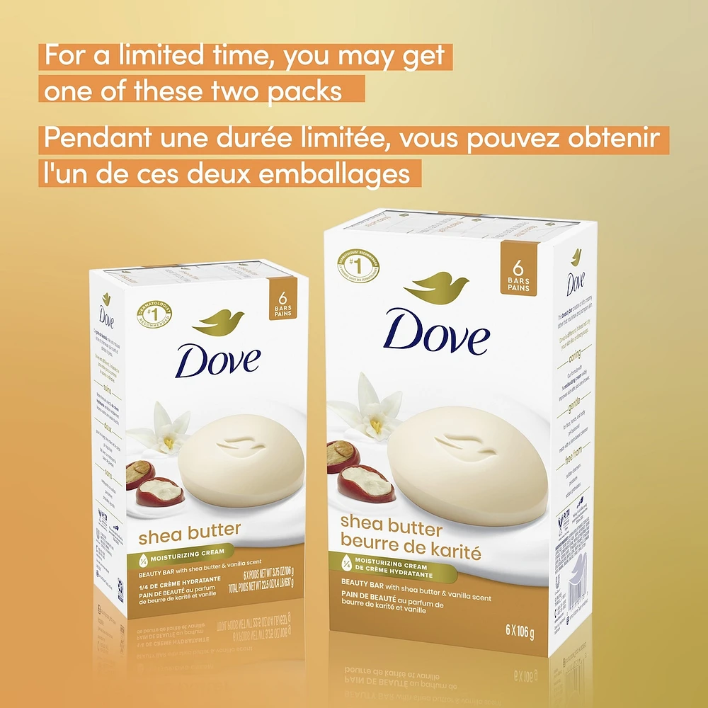 Pain de Beauté plus hydratant qu'un savon Dove  Shea Butter pour une peau douce et soignée 106 g Lot de 6