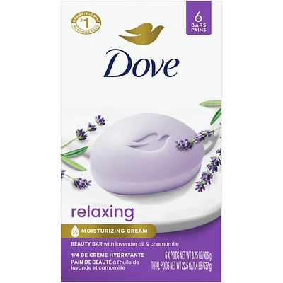 Dove Beauty Bar Gentle Skin Cleanser Moisturizing for Gentle Soft Skin Care Relaxing Lavender More Moisturizing Than Bar Soap 106 g 6 count