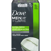 Dove Men+Care Body and Face Bar for Refreshed Skin Extra Fresh ¼ Moisturizing Cream 106 g 6 count