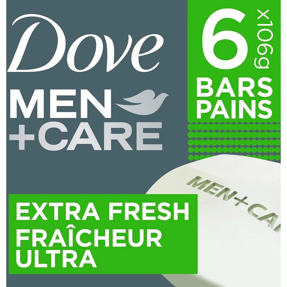Dove Men+Care Body and Face Bar for Refreshed Skin Extra Fresh ¼ Moisturizing Cream 106 g 6 count