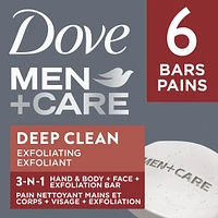 Dove Men+Care Deep Clean Hand & Body & Face & Exfoliation Bar Soap with purifying grains for healthy-looking and strong skin with ¼ moisturizing cream 106 g Pack of 6