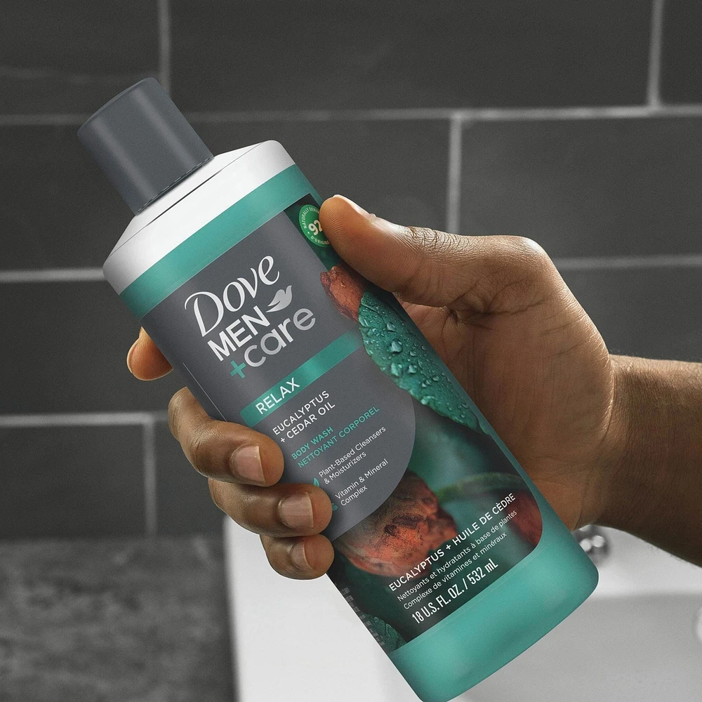 Dove Men+Care Relax Body Wash for a Skin-Strengthening nourishment, Eucalyptus + Cedar Oil with Plant-Based Cleansers and Moisturizers 532 ml