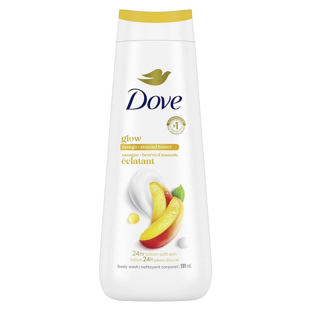 Glowing Body Wash for renewed, healthy-looking skin Mango & Almond Butters gentle body cleanser nourishes the skin