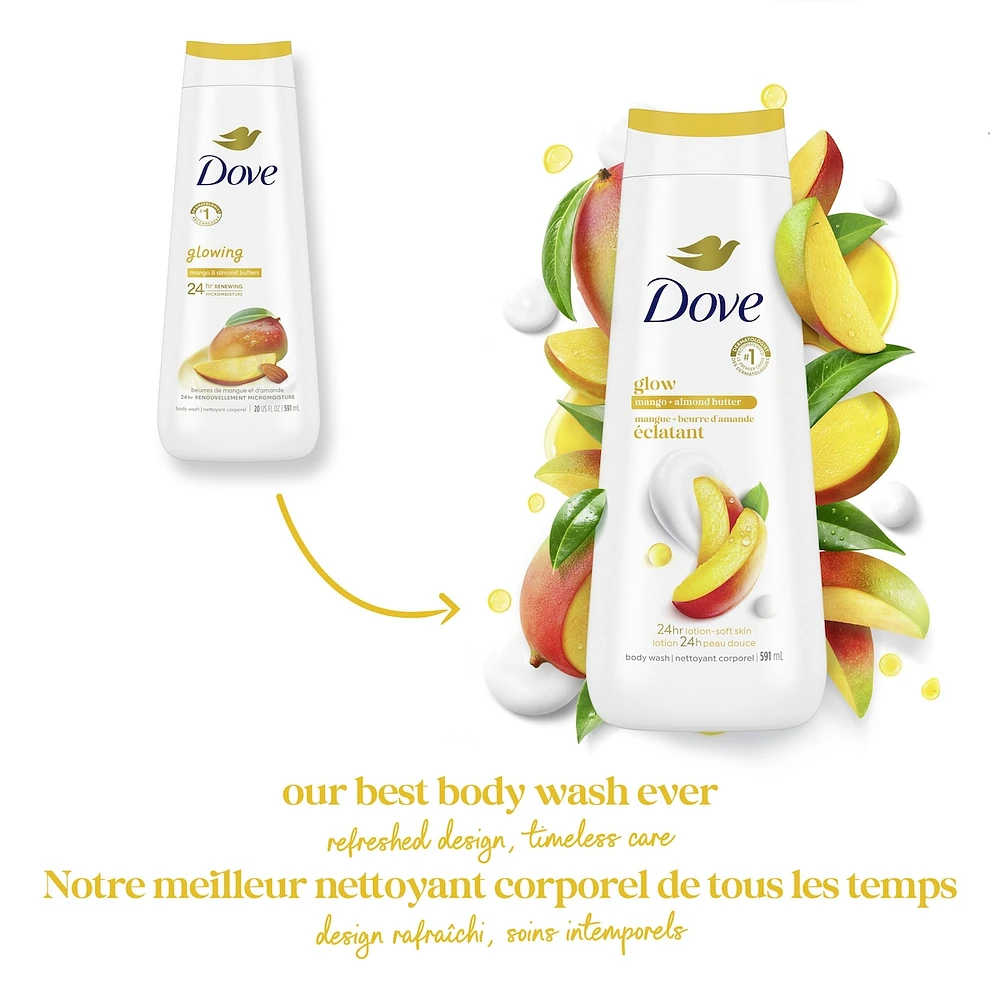 Glowing Body Wash for renewed, healthy-looking skin Mango & Almond Butters gentle body cleanser nourishes the skin