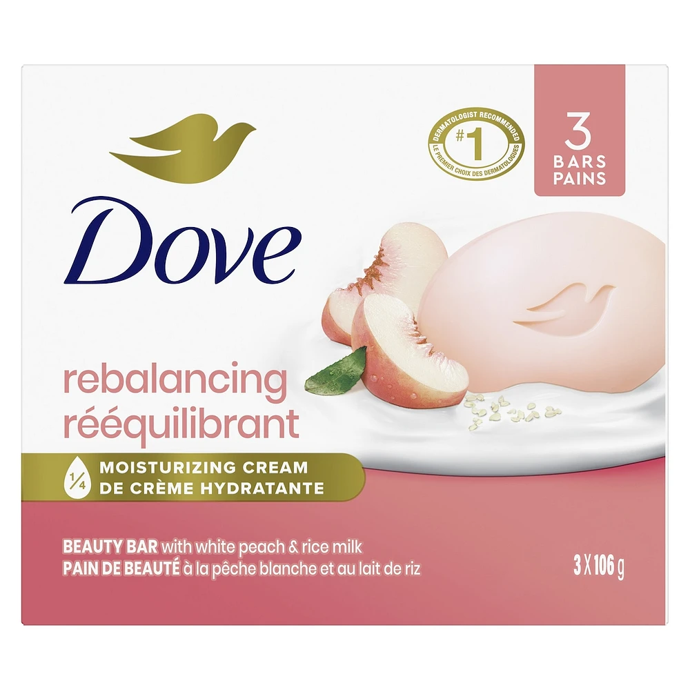 Beauty Bar Gentle Cleanser Moisturizes To Help Rebalance Skin Peach and Rice Milk Gentle Bar Soap Cleanser Made with 1/4 Moisturizing Cream