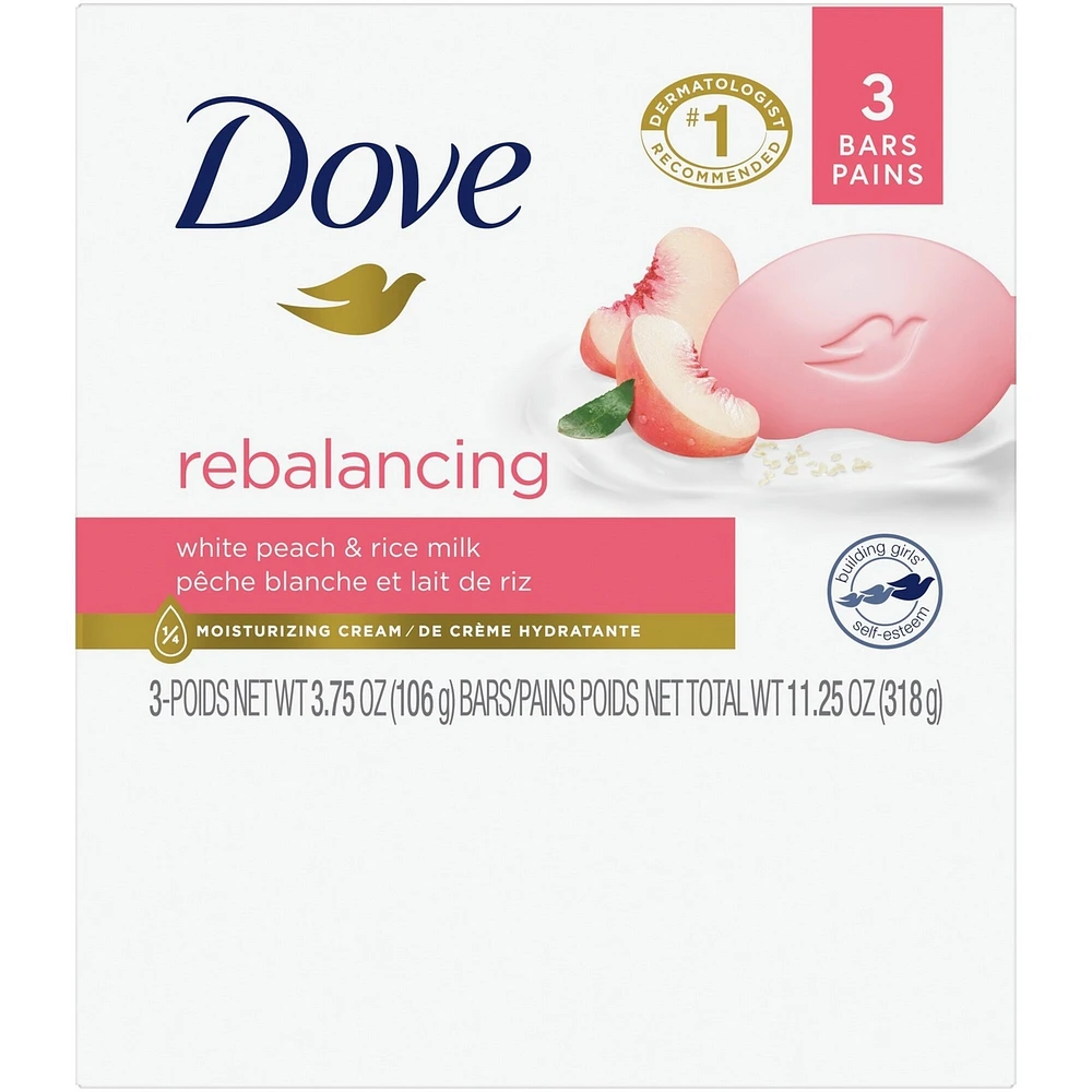 Beauty Bar Gentle Cleanser Moisturizes To Help Rebalance Skin Peach and Rice Milk Gentle Bar Soap Cleanser Made with 1/4 Moisturizing Cream