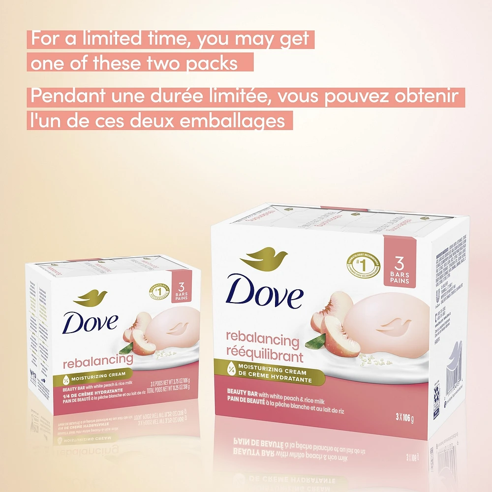 Beauty Bar Gentle Cleanser Moisturizes To Help Rebalance Skin Peach and Rice Milk Gentle Bar Soap Cleanser Made with 1/4 Moisturizing Cream