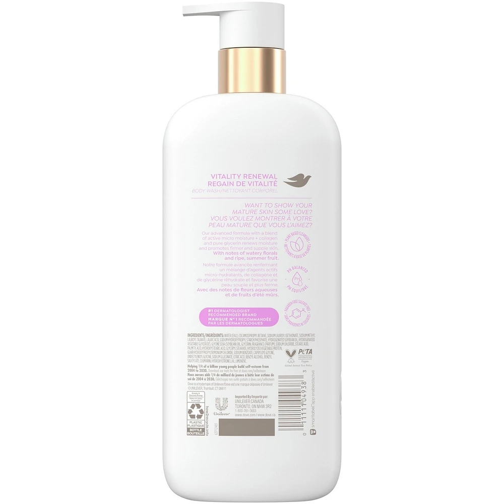 Body Wash Promotes firmer, supple skin Vitality Renewal body cleanser with 4% restoring serum with collagen