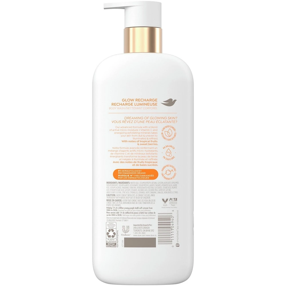 Exfoliating Body Wash Energizes & illuminates skin Glow Recharge body cleanser with 3% brightening serum with vitamin C
