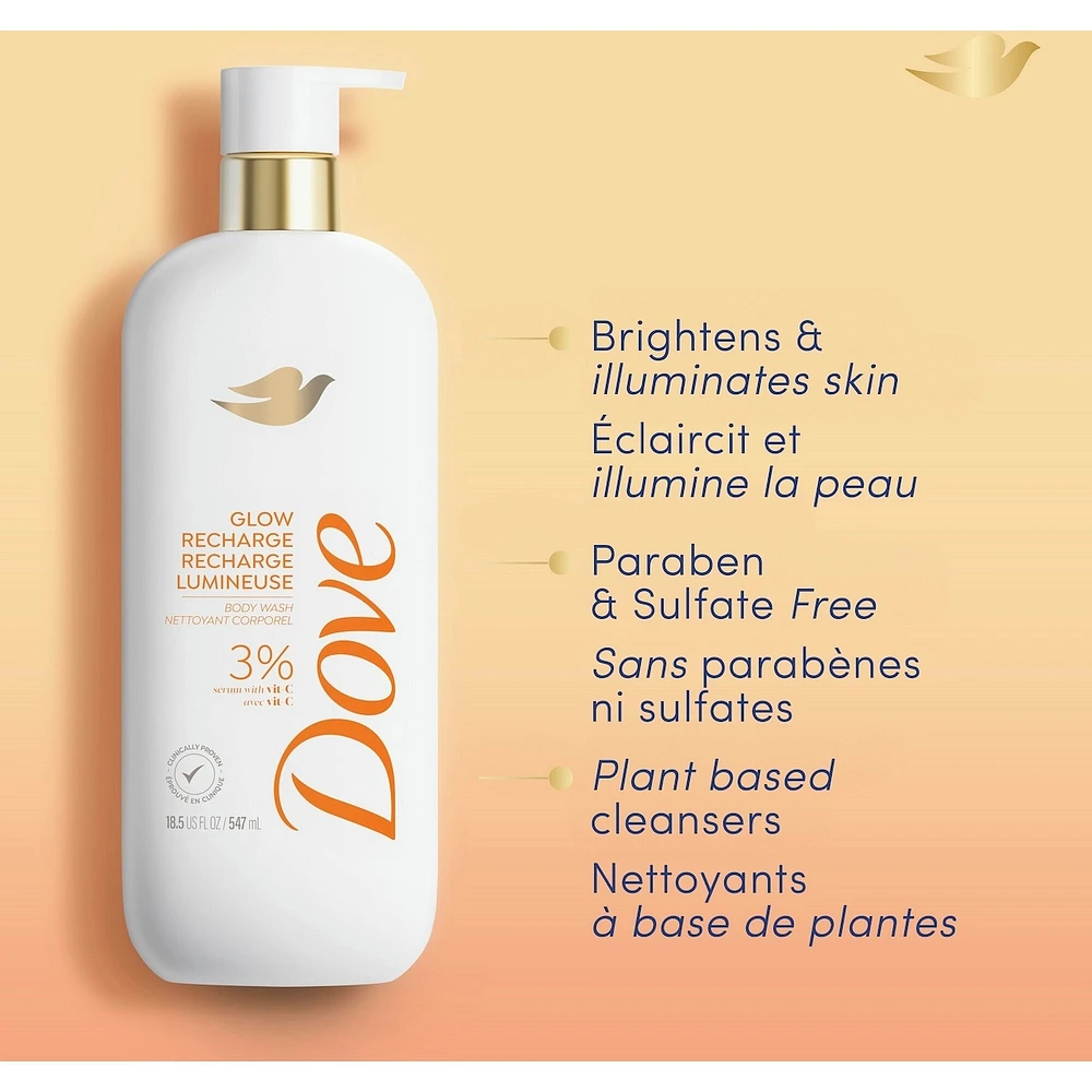 Exfoliating Body Wash Energizes & illuminates skin Glow Recharge body cleanser with 3% brightening serum with vitamin C