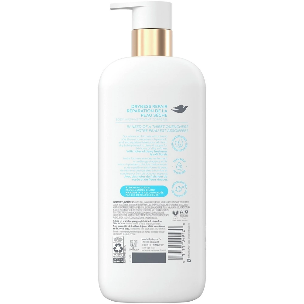 Body Wash Actively drenches dry skin Dryness Repair 6% hydration serum with hyaluronic acid