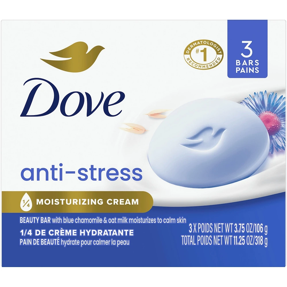 Beauty Bar Gentle Cleanser Moisturizes To Calm Skin Anti-Stress Cream Bar Gentle Bar Soap Cleanser Made With 1/4 Moisturizing Cream 3 count
