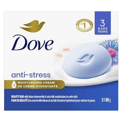 Beauty Bar Gentle Cleanser Moisturizes To Calm Skin Anti-Stress Cream Bar Gentle Bar Soap Cleanser Made With 1/4 Moisturizing Cream 3 count