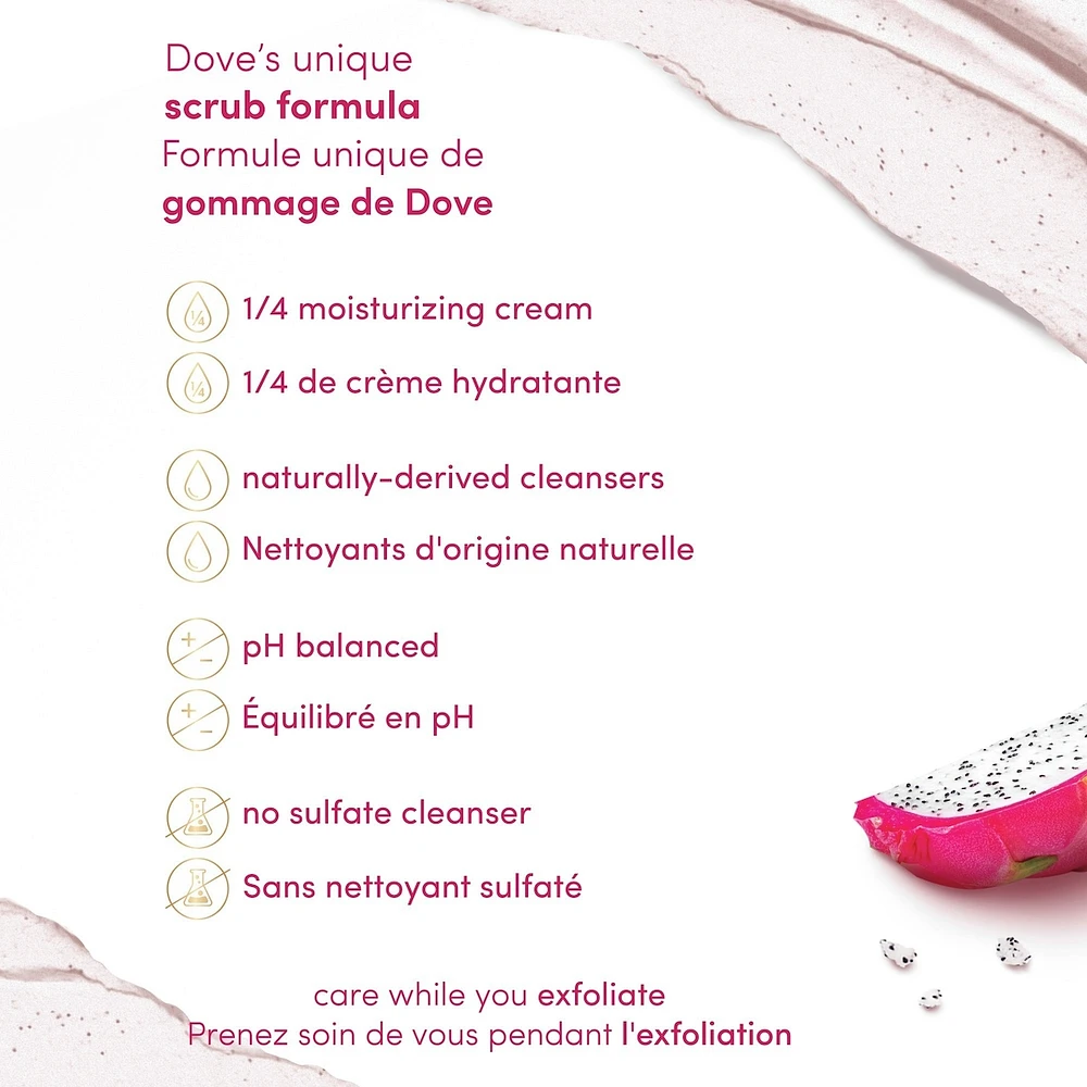 Dove  Body Scrub  For SIlky Smooth Skin Dragon Fruit & Coconut Cream Body Scrub Exfoliates and Provides Lasting Nourishment 425 g
