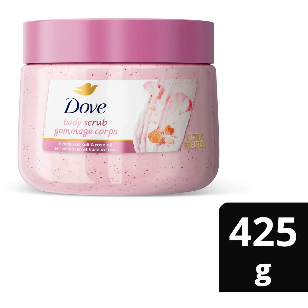 Dove  Body Scrub for Visibly Silky-Smooth, Nourished Skin, Himalayan Salt & Rose Oil with ¼ Moisturizing Cream, 425g