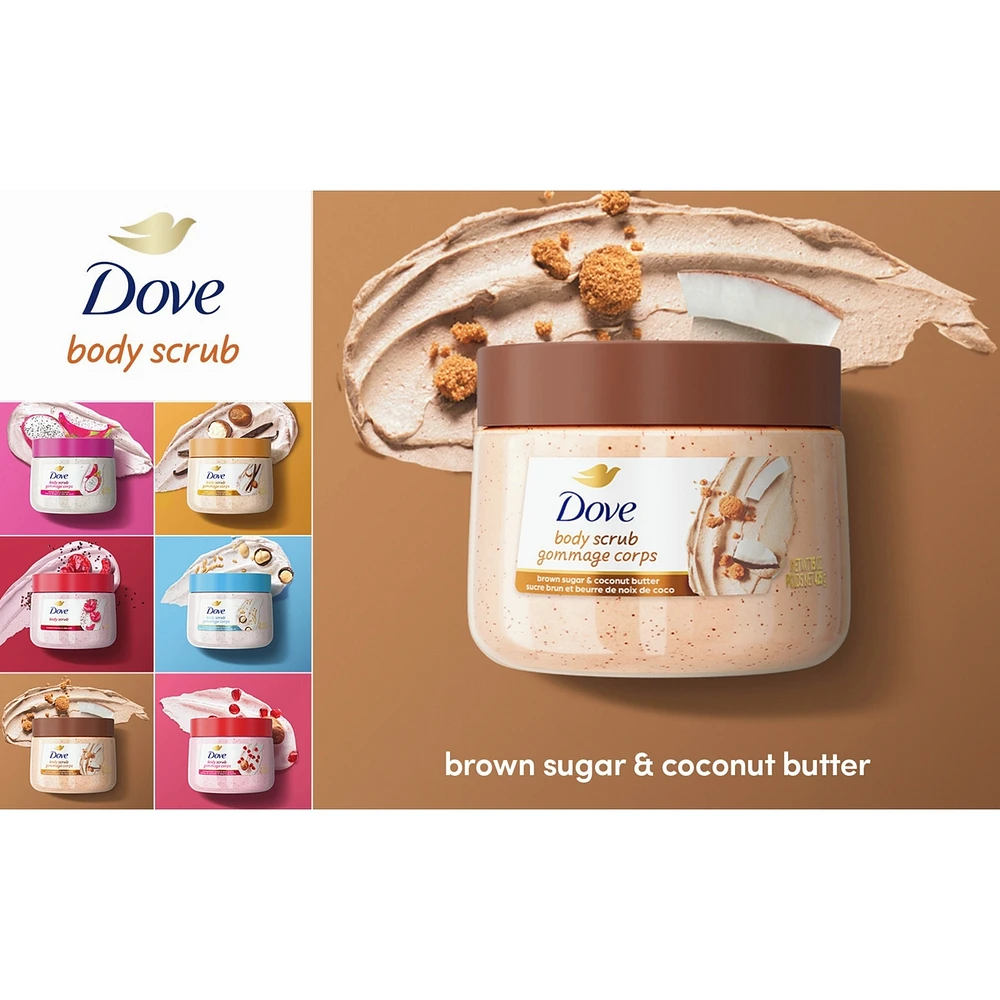 Dove  Body Scrub For Silky Smooth Skin, Brown Sugar & Coconut Butter Exfoliates & Restores Skin's Natural Nutrients, 425g