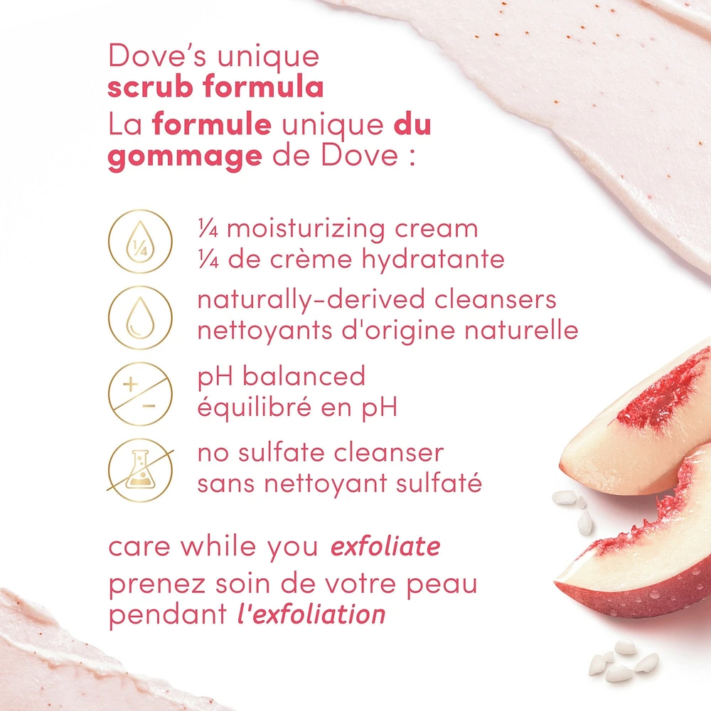 Dove  Body Scrub for Visibly Silky-Smooth, Nourished Skin, White Peach & Crushed Rice with ¼ Moisturizing Cream, 425g