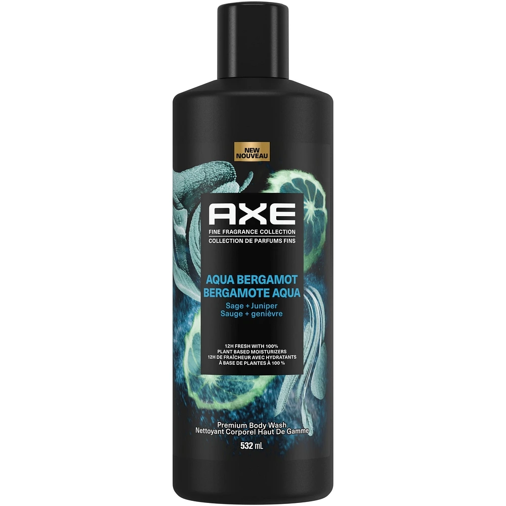 AXE Fine Fragrance Collection Body Wash For Men 12h Refreshing Scent Shower Gel Aqua Bergamot Infused with Bergamot, Sage, and Juniper Essential Oils, 532mL
