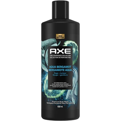 AXE Fine Fragrance Collection Body Wash For Men 12h Refreshing Scent Shower Gel Aqua Bergamot Infused with Bergamot, Sage, and Juniper Essential Oils, 532mL