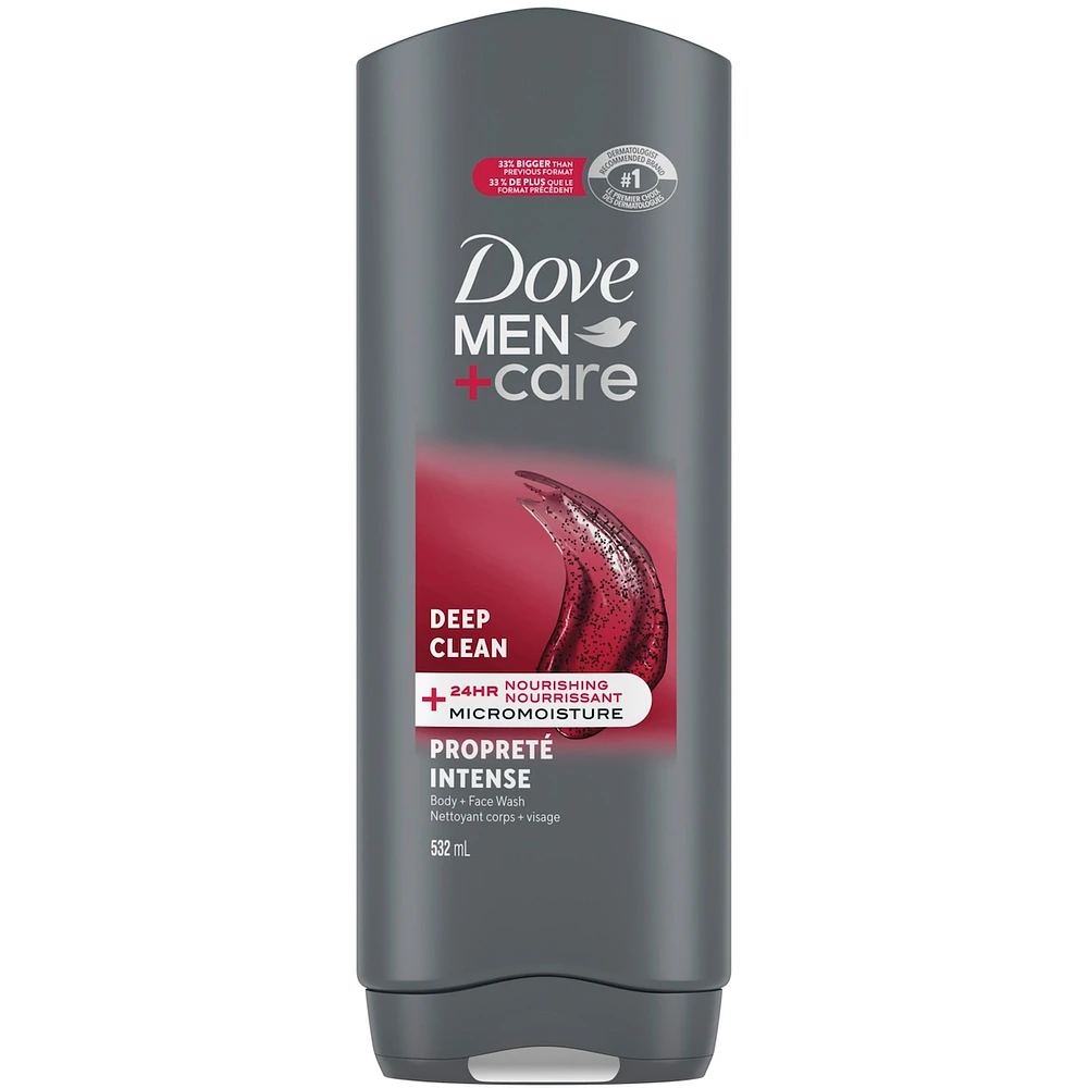 Dove Men+Care Exfoliating Deep Clean Body and Face Wash for Men, with 24-Hour Nourishing Micromoisture Technology Body Wash, 532 ml