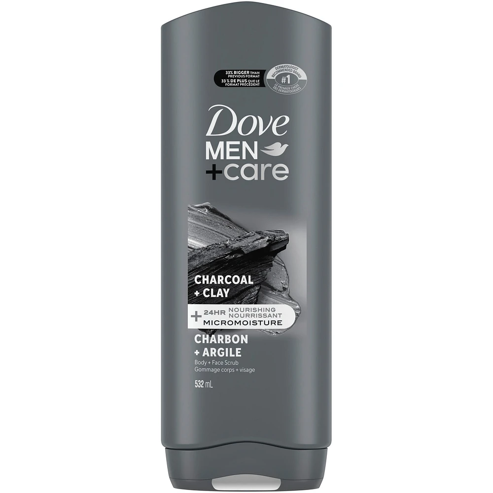 Dove Men+Care  Body and Face Wash  Purifying Charcoal + Clay for Men with 24-Hour Nourishing Micromoisture Technology 532 ml