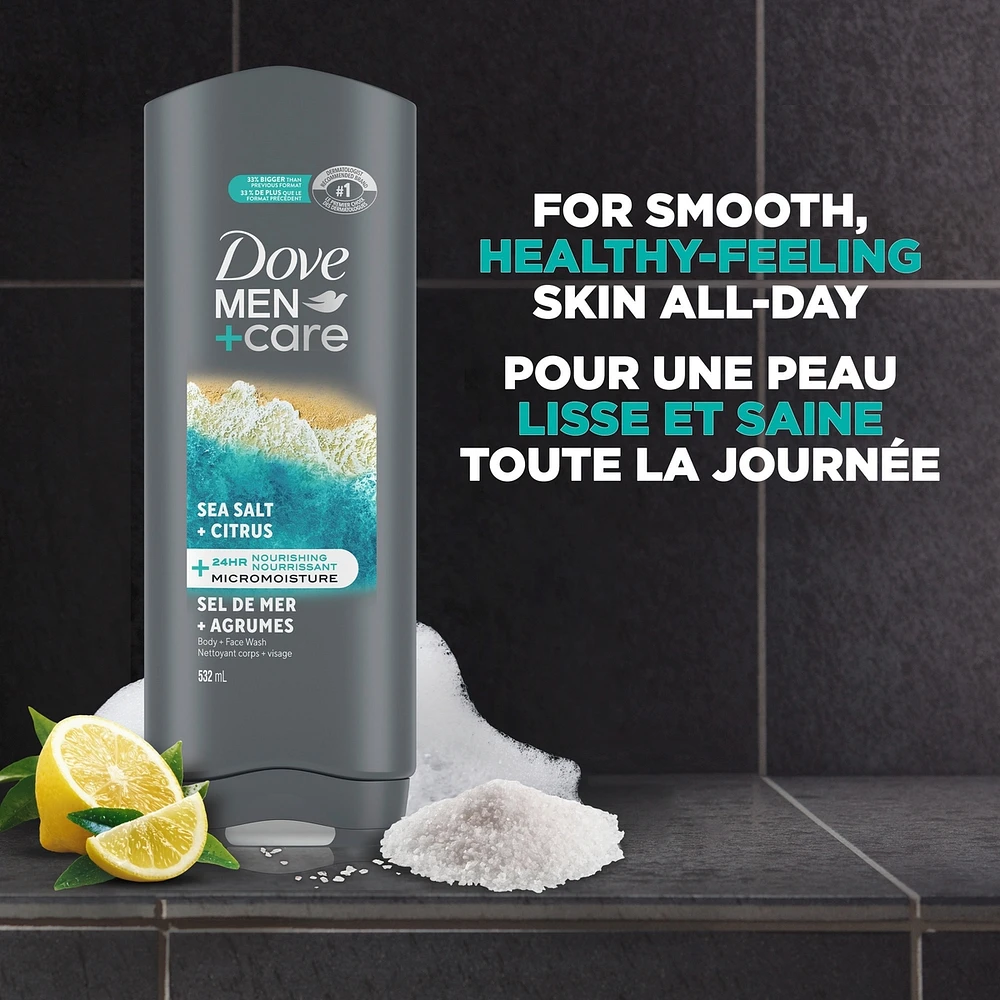 Dove Men+Care  Body and Face Wash for Men, Exfoliating Sea Salt + Citrus with 24-Hour Nourishing Micromoisture Technology, 532 ml