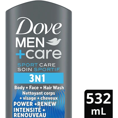 Dove Men+Care Refreshing Power + Renew 3N1 Body, Hair and Face Wash with 24-Hour Nourishing Micromoisture Technology Body Wash for Men Power & Renue  532 ml
