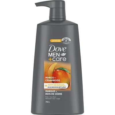 Dove Men+Care Rejuvenating Mango + Cedarwood Body and Face Wash for Men, Mango & Cedarwood with 24-Hour Nourishing Micromoisture Technology, with pump, 710mL