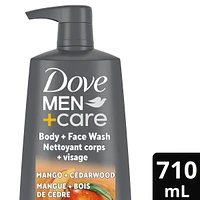 Dove Men+Care Rejuvenating Mango + Cedarwood Body and Face Wash for Men, Mango & Cedarwood with 24-Hour Nourishing Micromoisture Technology, with pump, 710mL