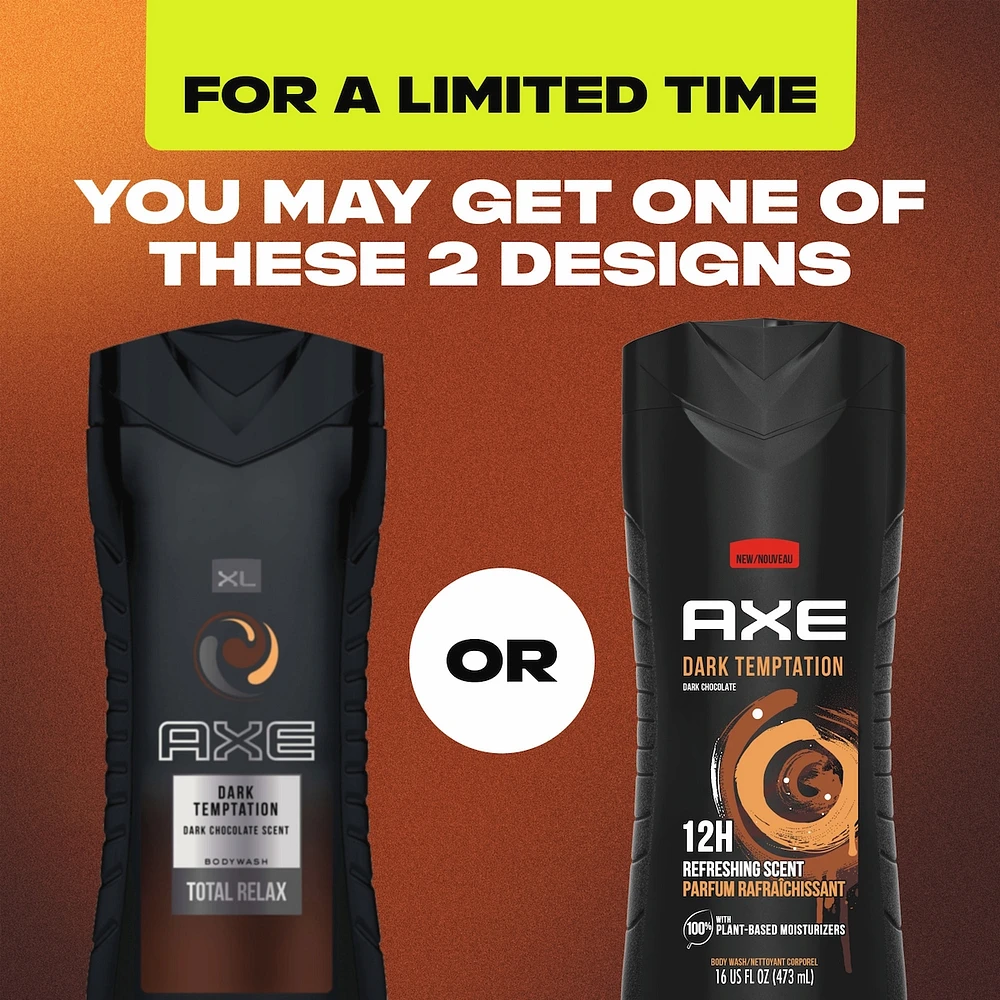 AXE  Dual Action Body Wash for Long Lasting freshness Dark Temptation Men's Moisturizing Shower Gel with 100% Plant-based Prebiotics, No Parabens, Dermatologist tested 473 ml