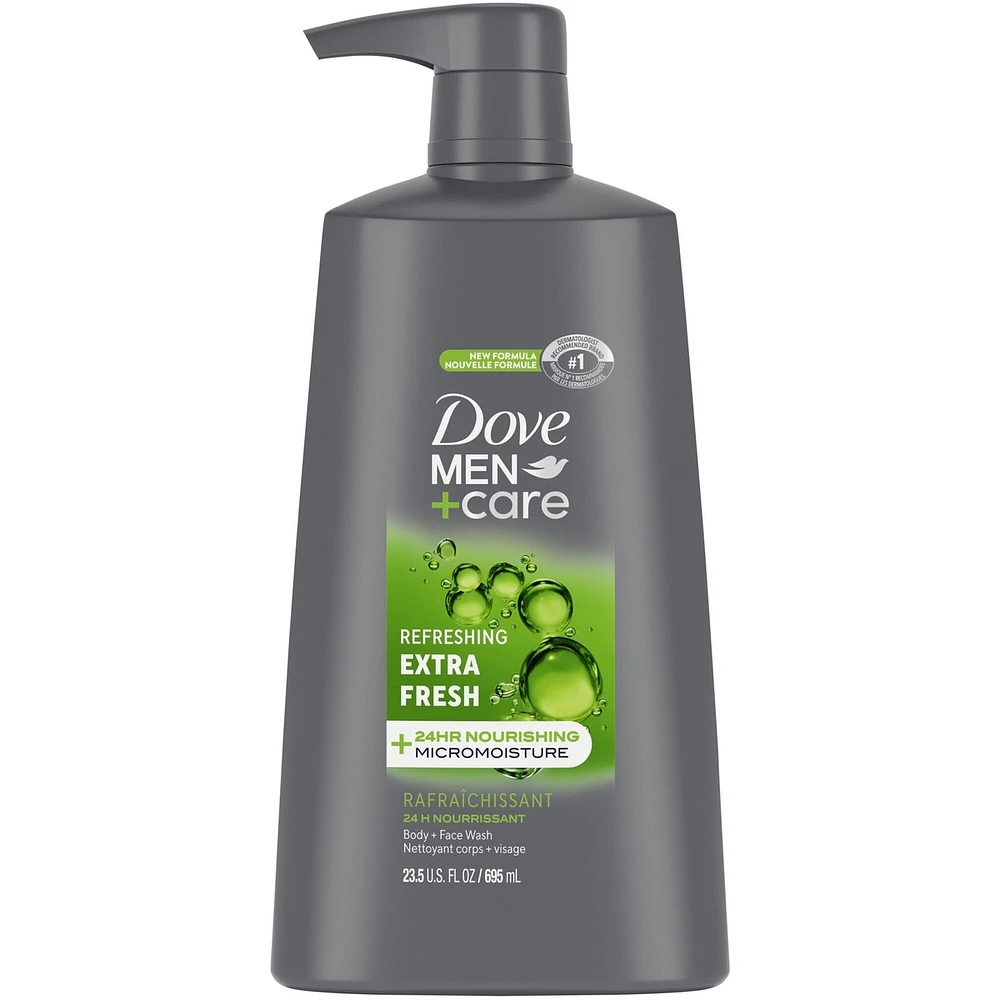 Dove Men+Care Body & Face Wash for cooling refreshment and skin strenghtening nutrients Extra Fresh body wash with MicroMoisture Technology