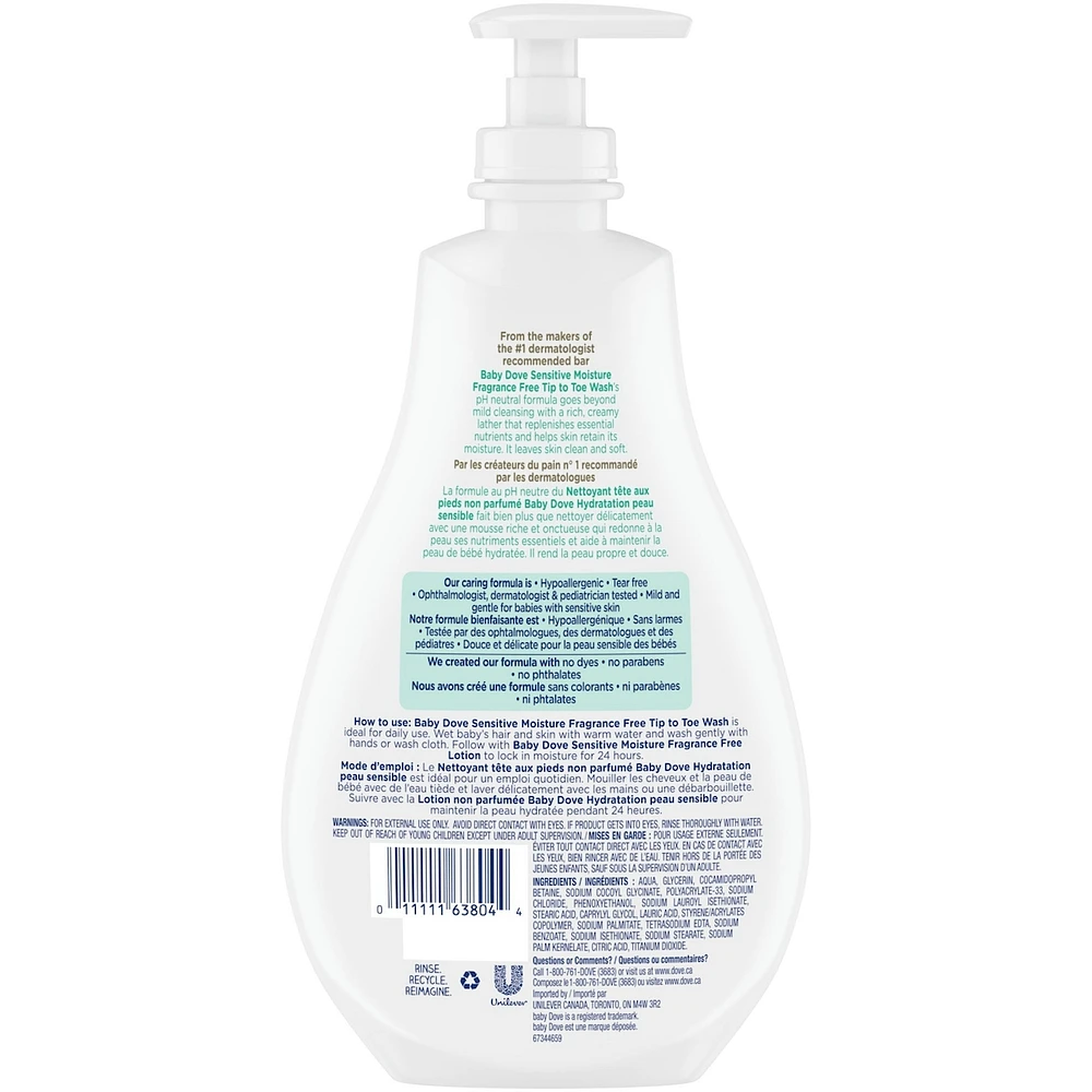Baby Dove Wash for moisturised skin, eczema prone skin Sensitive Moisture fragrance free 591 ml
