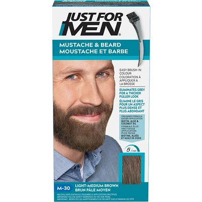 Just For Men Mustache & Beard, Beard Coloring with Brush Included - Light Brown, M-25