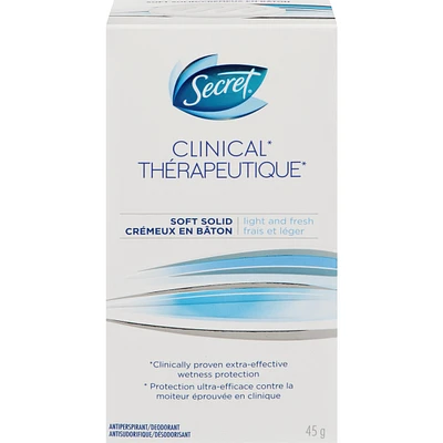 Secret Clinical Antiperspirant and Deodorant Soft Solid , Light & Fresh, 45g