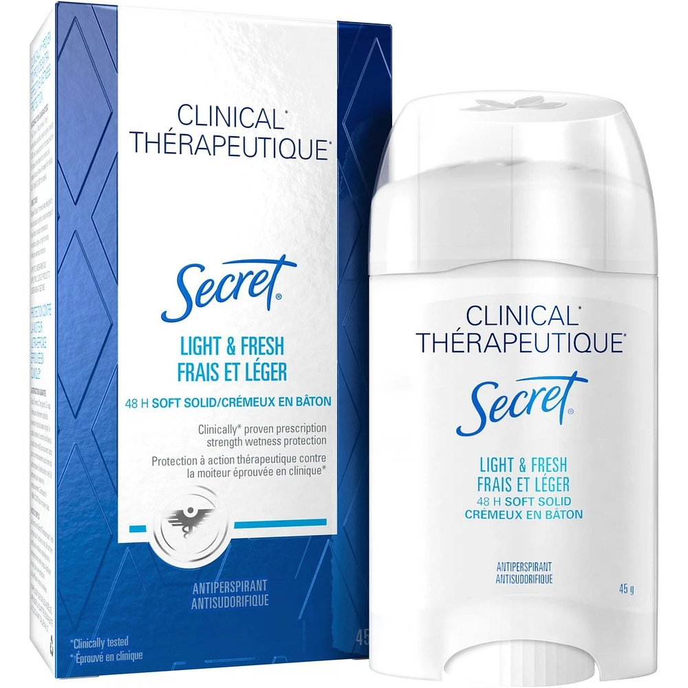 Secret Clinical Antiperspirant and Deodorant Soft Solid , Light & Fresh, 45g