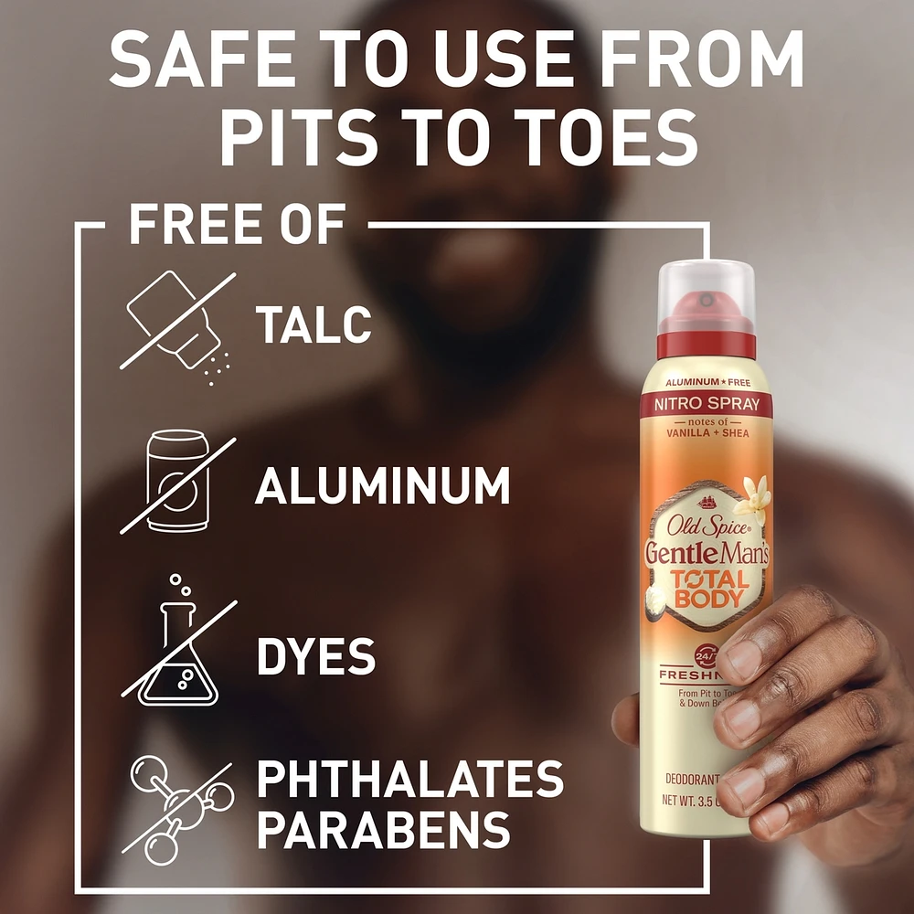 Total Body Deodorant Aluminum Free Spray Vanilla + Shea, 24/7 Freshness From Pits to Toes and Down Below // Dermatologist Tested Full Body Deodorant