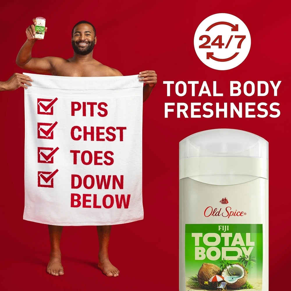 Whole Body Deodorant Stick, Aluminum Free Total Body Deodorant, Fiji Scent, 24/7 Freshness From Pits to Toes and Down Below // Dermatologist Tested
